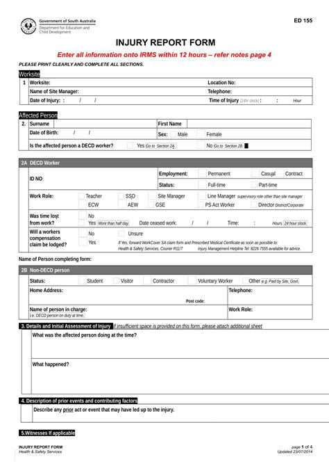 Printable Injury Report Form